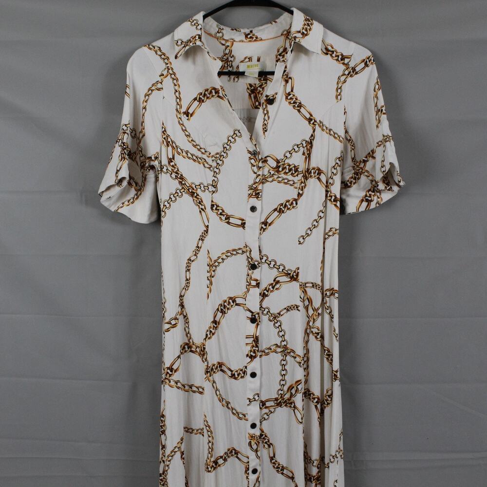 Maeve Dress XS Chain Printed Short Sleeve Maxi White Elegant Party Chic Classic - Picture 4 of 13